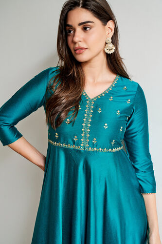 Teal Solid Flared Kurta, Teal, image 2